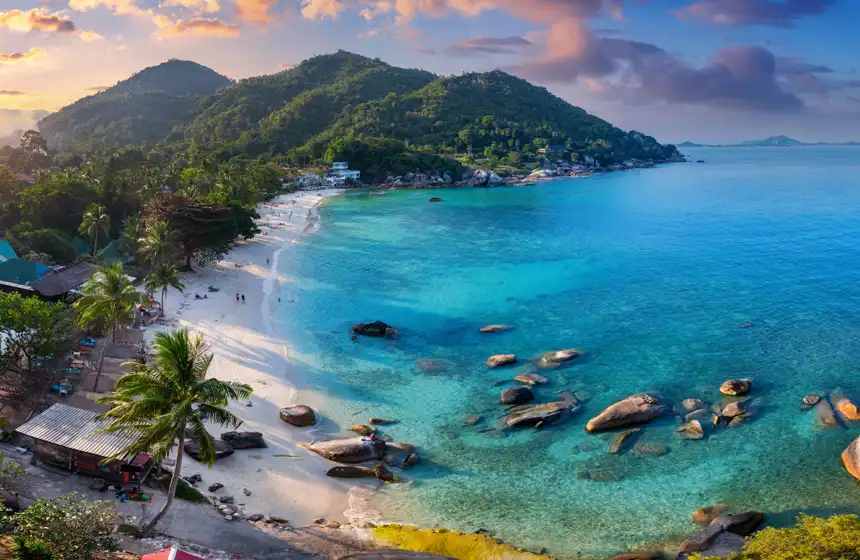 Silver beach on koh samui island at sunset thailand